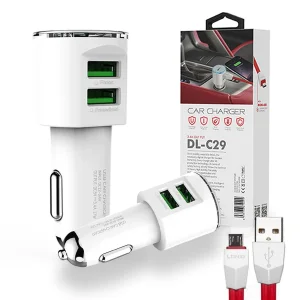 شارژر فندکی الدینیو مدل DL-C29 به همراه کابل تبدیل microUSB