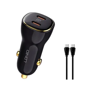 شارژر فندکی 60 وات الدینیو مدل C104 همراه با کابل USB-C