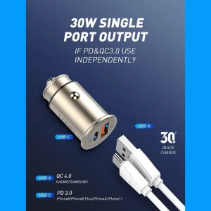 شارژر فندکی 30 وات الدینیو مدل C506Q به همراه کابل تبدیل USB-C