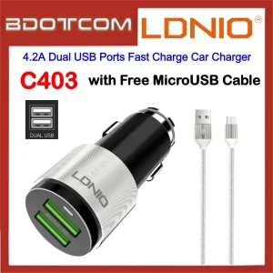 شارژر فندکی الدینیو مدل C403 به همراه کابل تبدیل microUSB