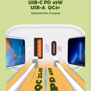 شارژر دیواری 45 وات الدینیو مدل A2526C به همراه کابل تبدیل USB-C