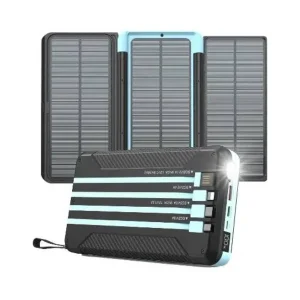 پاوربانک 20 وات پاورولوجی مدل Solar Multi-Cable PPBCHA70 ظرفیت 16000 میلی‌آمپرساعت به همراه چهارکابل USB-C، USB-A، Micro USB و لایتنینگ