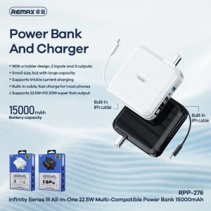 پاوربانک ریمکس مدل Infinity All in one - AC charger-RPP-276 ظرفیت 15000 میلی آمپرساعت