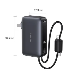 پاوربانک 22.5 وات یوسمز مدل CD260 ظرفیت 10000 میلی‌آمپرساعت به همراه 2 عدد کابل USB-C و لایتنینگ