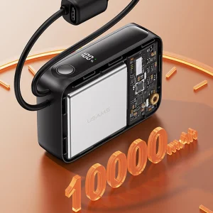 پاوربانک 22.5 وات یوسمز مدل CD260 ظرفیت 10000 میلی‌آمپرساعت به همراه 2 عدد کابل USB-C و لایتنینگ