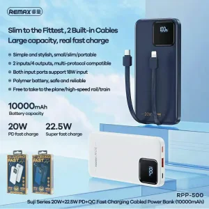 پاوربانک ریمکس مدل Fast Charge RPP-500 ظرفیت 10000 میلی آمپر ساعت