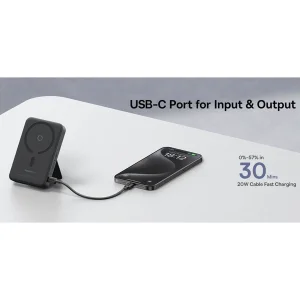پاوربانک بی‌سیم 20 وات بیسوس مدل MagPro Magnetic Bracket 20w با ظرفیت 5000 میلی آمپر ساعت به همراه کابل USB-C به USB-C