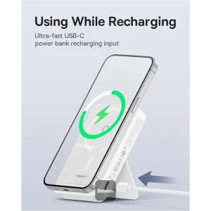 پاوربانک بی‌سیم 20 وات بیسوس مدل MagPro Magnetic Bracket 20w با ظرفیت 5000 میلی آمپر ساعت به همراه کابل USB-C به USB-C