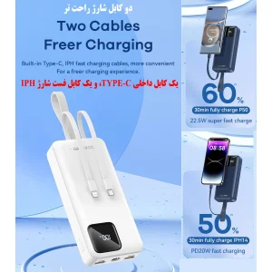 پاوربانک 22.5 وات ریمکس مدل RPP-550 ظرفیت 30000 میلی آمپر ساعت به همراه دو عدد کابل USB-C و لایتنینگ