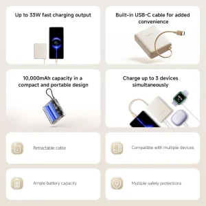پاوربانک 33 وات شیائومی مدل PB1033MI ظرفیت 10000 میلی‌آمپرساعت به همراه کابل USB-C