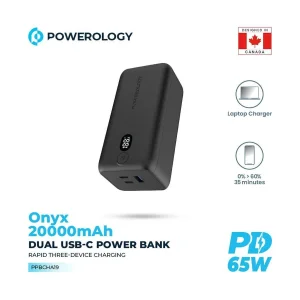 پاوریانک پاورولوجی مدل ONYX 65W ظرفیت 20000 میلی آمپر ساعت