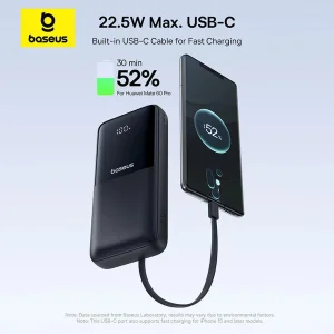پاوربانک 22.5 وات بیسوس مدل  LIPOW PPJP312 ظرفیت 20000 میلی آمپر ساعت به همراه کابل usb-c و لایتنینگ