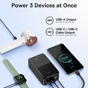 پاوربانک 22 وات بیسوس مدل EnerFill FC51 Bipow 2 Pro ظرفیت 30000 میلی‌آمپرساعت به همراه کابل متصل USB-C