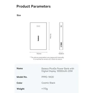 پاوربانک بیسوس مدل PicoGo 20W ظرفیت 10000 میلی آمپر ساعت
