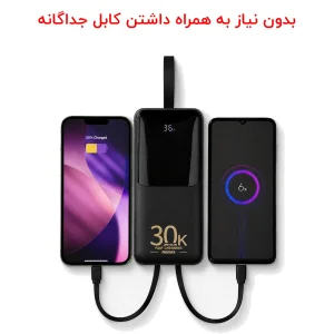 پاوربانک 22.5 وات ریمکس مدل RPP-440 ظرفیت 30000 میلی آمپر ساعت به همراه کابل USB-C و لایتنینگ