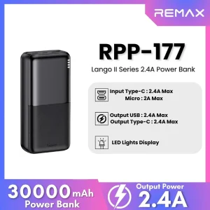 پاوربانک ریمکس مدلRPP-177 ظرفیت 30000 میلی آمپر ساعت
