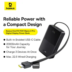 پاوربانک 22.5 وات بیسوس مدل ENERFILL PPBD2P-2020  ظرفیت 20000 میلی آمپر ساعت به همراه کابل USB-C