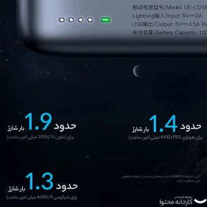 پاوربانک یوسمز مدل CD184 ظرفیت 10000 میلی آمپر ساعت