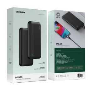 پاوربانک گرین لاین مدل Milos GNMIL10KPBBK ظرفیت 10000 میلی آمپر ساعت