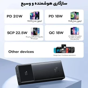 پاوربانک 30 وات بیسوس مدل PPXJ3030 ظرفیت 30000 میلی‌آمپرساعت