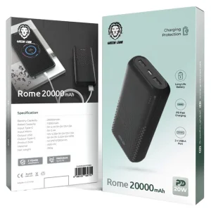 پاوربانک گرین لاین مدل Rome ظرفیت 20000 میلی‌آمپر ساعت