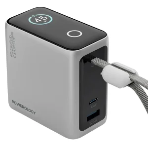 پاور بانک 45 وات پاورولوجی مدل ppbcha60 با ظرفیت 15000 هزار میلی آمپر ساعت به همراه کابل USB-C