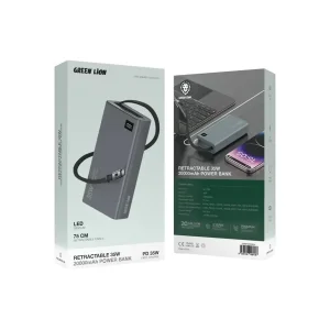 پاوربانک 35 وات گرین لاین مدل RETRACTABLE 35W ظرفیت 20000 میلی‌آمپرساعت