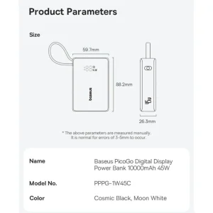 پاوربانک بیسوس مدل PicoGo 45W ظرفیت 10000 میلی آمپر ساعت