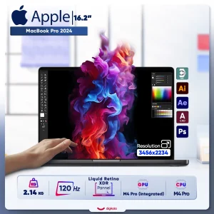 لپ تاپ 16.2 اینچی اپل مدل MacBook Pro MX2X3 2024 LLA-M4 Pro-24GB RAM-512GB SSD-Retina 120Hz