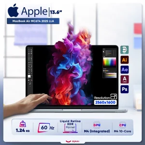 لپ‌تاپ اپل مدل MacBook Air MC6T4 2025 LLA با پردازنده Apple M4، رم 16GB، حافظه SSD با ظرفیت 256GB، نمایشگر 13.6 اینچ Retina، دارای نور پس‌زمینه کیبورد، حسگر اثر انگشت و سیستم‌عامل Apple Mac OS