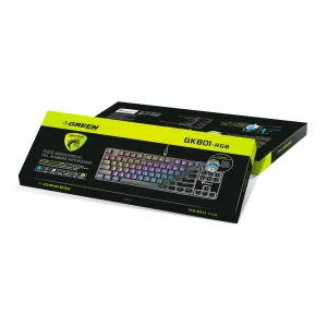 کیبورد گیمینگ گرین مدل GK801-RGB، سوئیچ مکانیکال آبی، Tenkeyless، نورپردازی RGB