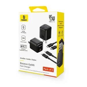 شارژر دیواری 45 وات بیسوس مدل PicoGo GaN6 به همراه کابل USB-C بسته دو عددی
