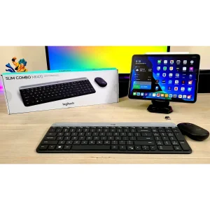 کیبورد و ماوس بی‌سیم لاجیتک مدل MK470، سوییچ ممبران، Full-Size به همراه هاب چهار پورت USB-C تسکو مدل THU 1160 و پایه نگهدارنده لپ تاپ ارگو مدل WLB007