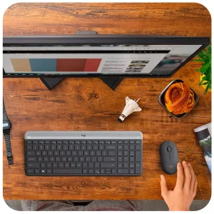 کیبورد و ماوس بی‌سیم لاجیتک مدل MK470، سوییچ ممبران، Full-Size به همراه هاب چهار پورت USB-C تسکو مدل THU 1160 و پایه نگهدارنده لپ تاپ ارگو مدل WLB007
