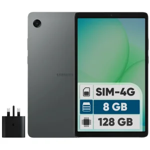 تبلت 8.7 اینچ سامسونگ مدل Galaxy Tab A11 4G، ظرفیت 128 گیگابایت و رم 8 گیگابایت، قابلیت پشتیبانی از سیم کارت، رزولوشن دوربین 8 مگاپیکسل، به همراه شارژر دیواری 25 وات سامسونگ مدل EP-TA800