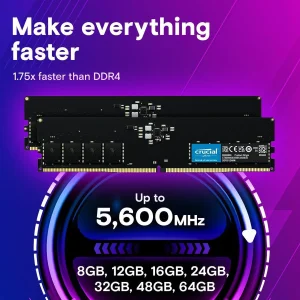 رم دسکتاپ کروشیال DDR5 تک کاناله 16 گیگابایت مدل CT16G56C46U5 با فرکانس 5600 مگاهرتز و تایمینگ CL46 U-DIMM