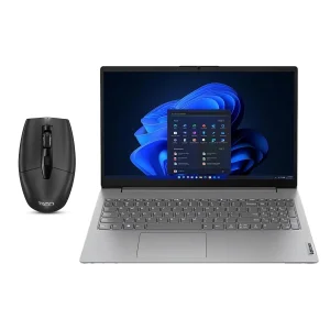 لپ‌تاپ لنوو مدل V15 G4 AMN با پردازنده Ryzen 3-7320U، رم LPDDR5 8GB با فرکانس 5500MHz، حافظه SSD با ظرفیت 256GB، نمایشگر 15.6 اینچ TN با وضوح Full HD به همراه ماوس بی سیم تسکو مدل TM 791W