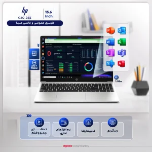 لپ‌تاپ اچ‌ پی مدل G10 255 با پردازنده Athlon Silver 7120U، رم DDR4 8GB با فرکانس 3200MHz، حافظه SSD با ظرفیت 512GB، نمایشگر 15.6 اینچ TN با وضوح Full HD به همراه ماوس بی‌ سیم لاجیتک مدل M170