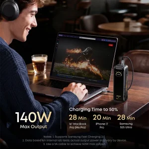 پاوربانک 140 وات انکر مدل A110G Black Myth: Wukong Edition ظرفیت 20100 میلی‌آمپرساعت به همراه کابل تبدیل USB-C