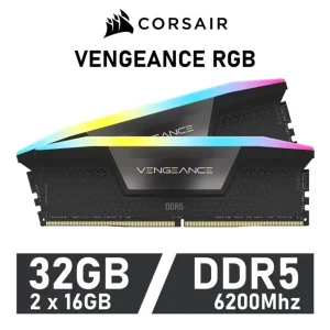 رم دسکتاپ کورسیر DDR5 دو کاناله 32 گیگابایت 6000 مگاهرتز مدل VENGEANCE RGB با تایمینگ CL36 و هیت‌سینک خنک‌کننده