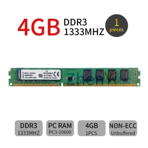 رم کامپیوتر کینگستون DDR3 4 گیگابایت مدل 10600 فرکانس 1333 مگاهرتز تایمینگ CL9 تک کاناله DIMM 240 پین