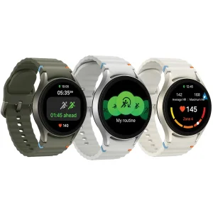 ساعت هوشمند سامسونگ مدل Galaxy Watch 7 40mm دارای قابلیت های کنترل موسیقی (Music Player)، قابلیت مکالمه از طریق بلوتوث، قابلیت تغییر طرح ساعت یا تم، صفحه همیشه روشن (Always-on Display)، پشتیبانی از دستیار صوتی بند پلاستیک