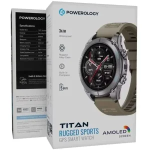 ساعت هوشمند 1.43 اینچی پاورولوجی مدل Titan Rugged Sport با بند سیلکونی