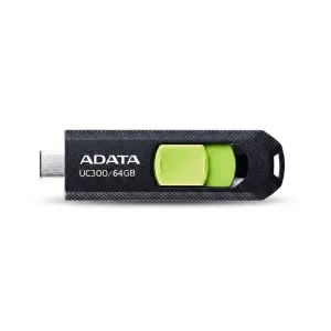 فلش مموری کشویی ای دیتا مدل UC300 ظرفیت 64 گیگابایت با رابط USB Type-C و استاندارد USB 3.2 Gen 1، سرعت انتقال داده تا 5 گیگابایت بر ثانیه، سازگار با لپ‌تاپ، گوشی، تبلت و تلویزیون، بدون نیاز به نصب درایور