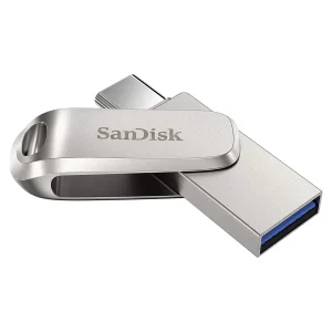 فلش مموری سن دیسک مدل Ultra Dual Drive Luxe ظرفیت 64 گیگابایت با دو رابط USB تایپ سی و USB 3.2 Gen1، بدنه فلزی چرخشی، سرعت انتقال 150 مگابایت بر ثانیه و سازگار با گوشی، تبلت، کامپیوتر و تلویزیون