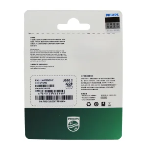 فلش مموری فیلیپس مدل FM21UA-F ظرفیت 32 گیگابایت با رابط USB 3.2، سرعت خواندن 130 مگابایت بر ثانیه، سرعت نوشتن 80 مگابایت بر ثانیه، مقاوم در برابر خش و اثر انگشت، سازگار با ویندوز، مک او اس و لینوکس