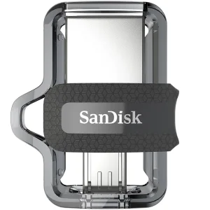 فلش مموری دوکاره سن دیسک مدل Ultra Dual Drive M3.0 ظرفیت 128 گیگابایت با رابط USB3.0 و MicroUSB، سرعت خواندن تا 150 مگابایت بر ثانیه و پشتیبانی از اپلیکیشن SanDisk Memory Zone