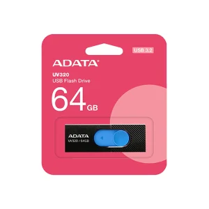 فلش‌مموری کشویی ای دیتا مدل UV320 ظرفیت 64 گیگابایت با رابط USB 3.2 Gen1 سرعت انتقال تا 10 گیگابیت بر ثانیه و سازگار با ویندوز، مک، لینوکس، گوشی و تلویزیون