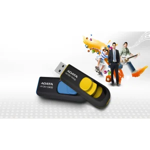 فلش مموری کشویی ای‌دیتا مدل DashDrive UV128 ظرفیت 64GB، رابط USB 3.0 با سرعت خواندن 90 و نوشتن 40MB/s، طراحی ضد خش و ضد گرد و خاک، قابلیت اتصال بند حمل