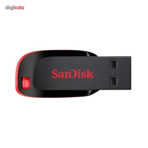 فلش مموری 64 گیگابایت سن دیسک مدل Cruzer Blade CZ50 با رابط USB 2.0، بدنه مات مقاوم در برابر اثر انگشت، قابلیت رمزگذاری نرم‌افزاری و شیار اتصال بند